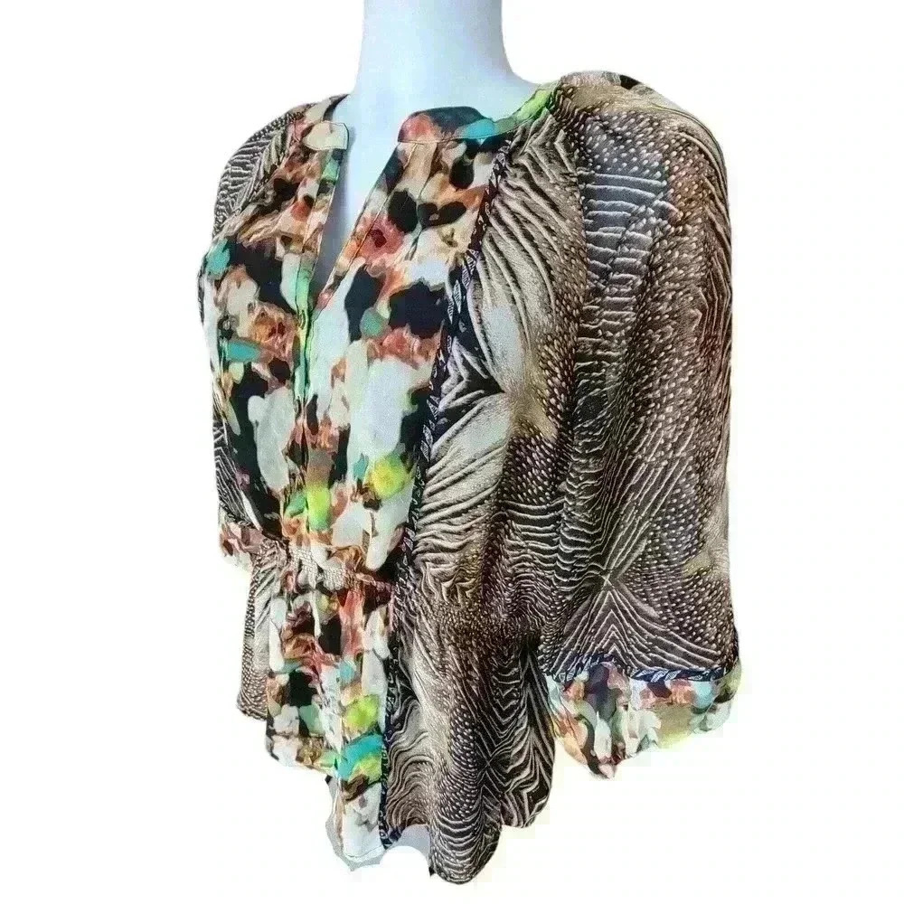 Calvin Klein Multicolor Printed Long Sleeve Top Blouse Womens Size Large - Picture 5 of 11